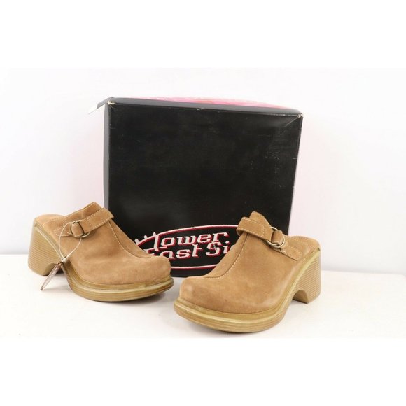 NOS Vintage Y2K Grunge Leather Chunky Platform Buckle Shoes Clogs Brown